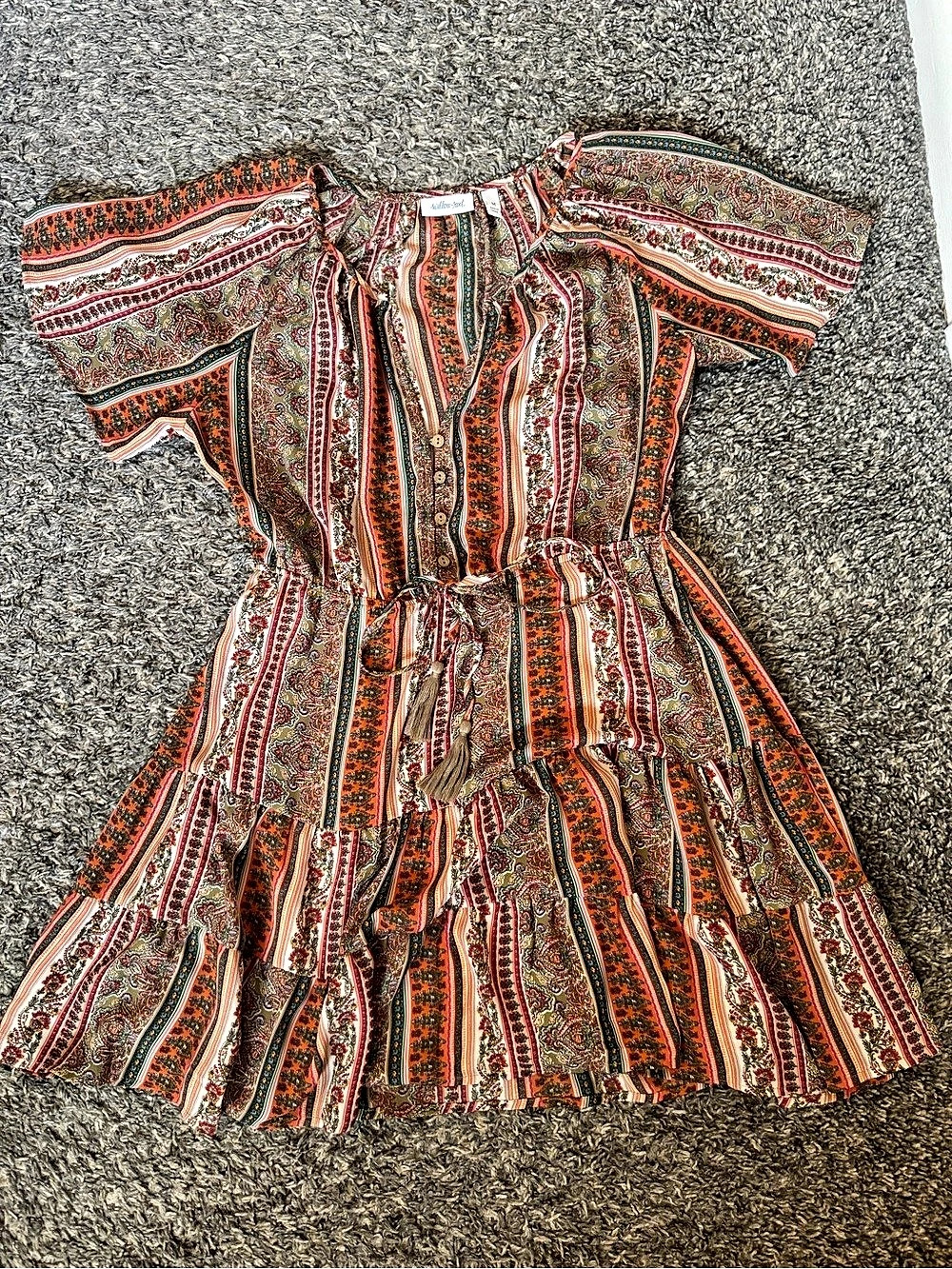 Willow & Root Paisley Mini Dress in Orange Size Medium